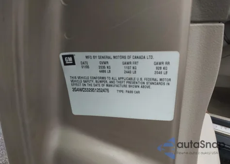 2005 Buick Lacrosse Cx from USA, damaged, VIN 2G4WC532951252476